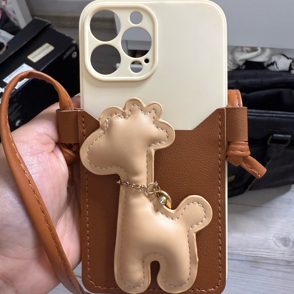 Brown Leather Dog Phone Case with Giraffe Charm